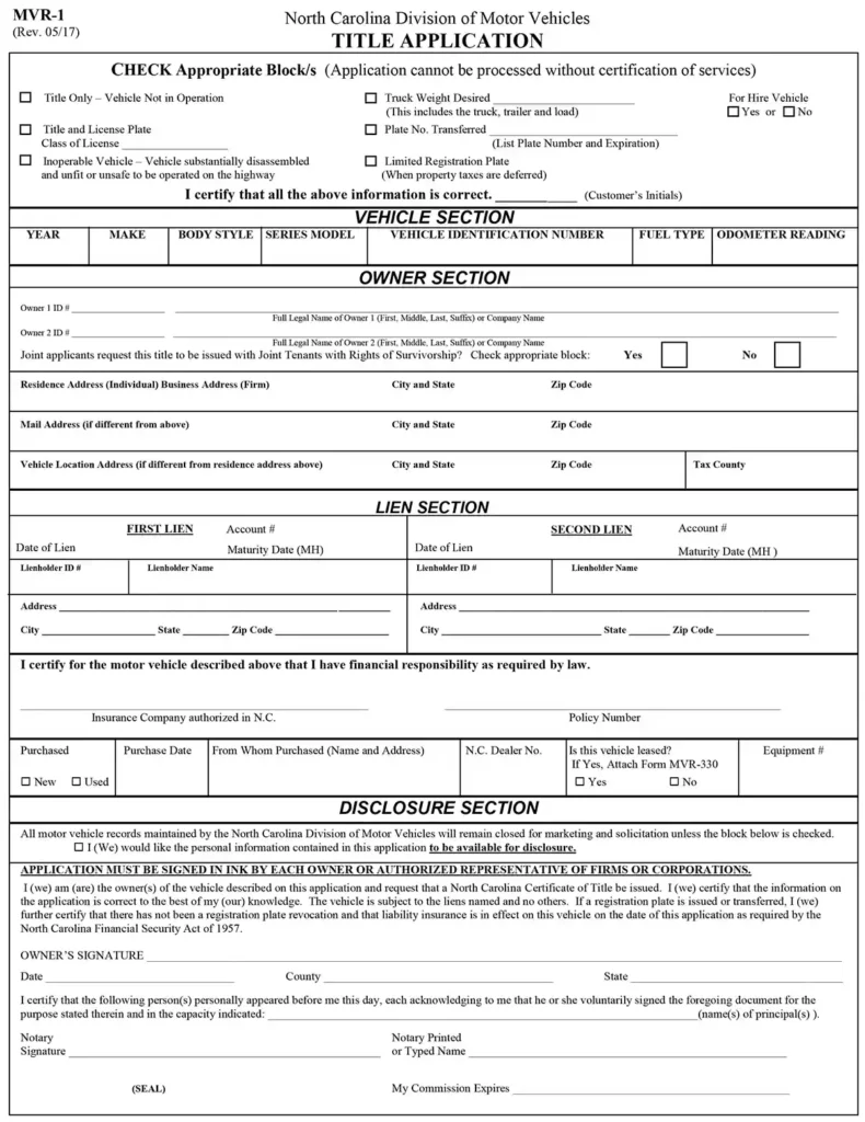 Mobile Home Title Transfer Application - Form MVR-1